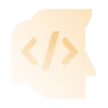 An orange code block icon within a person's head, representing a person with coding knowledge