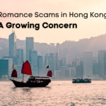 Banner of Hong Kong with a sail boat and a message depicting the increase of romance scams in Hong Kong