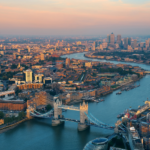 Aerial photo view of a midday London bridge