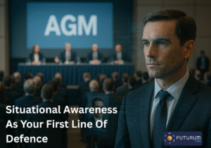 Intelligence Agent standing at a conference indicating the importance of Situational awareness in modern businesses