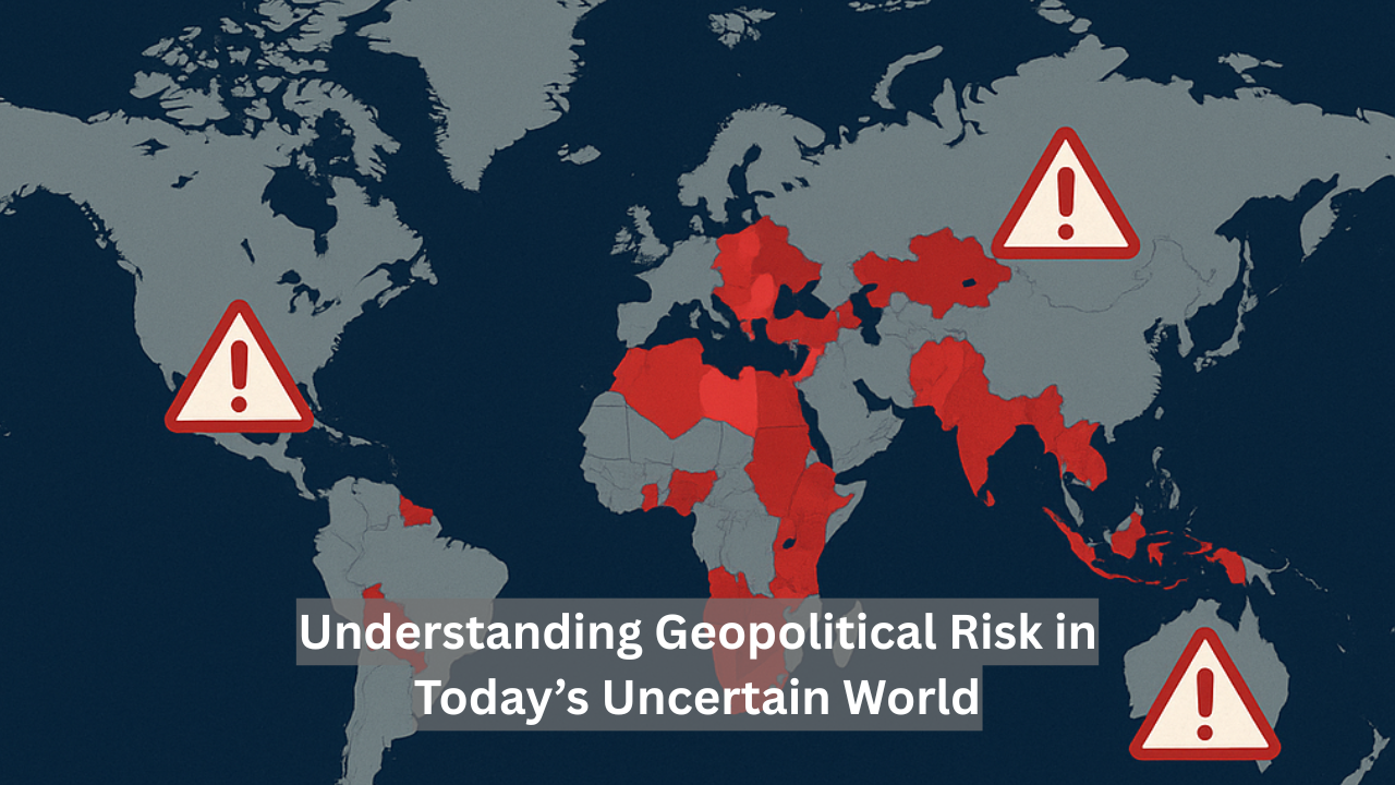 Infographic of a world map indicating the areas associated with Geo-political risk and global fault lines
