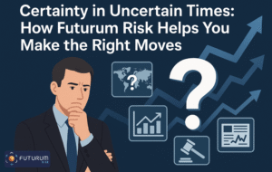 Infographic of an intelligence officer using intelligence tools to mitigate risks of uncertainty in modern businesses