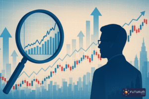 Infographic depicting an investigator examining market context charts to determine the its level of risk