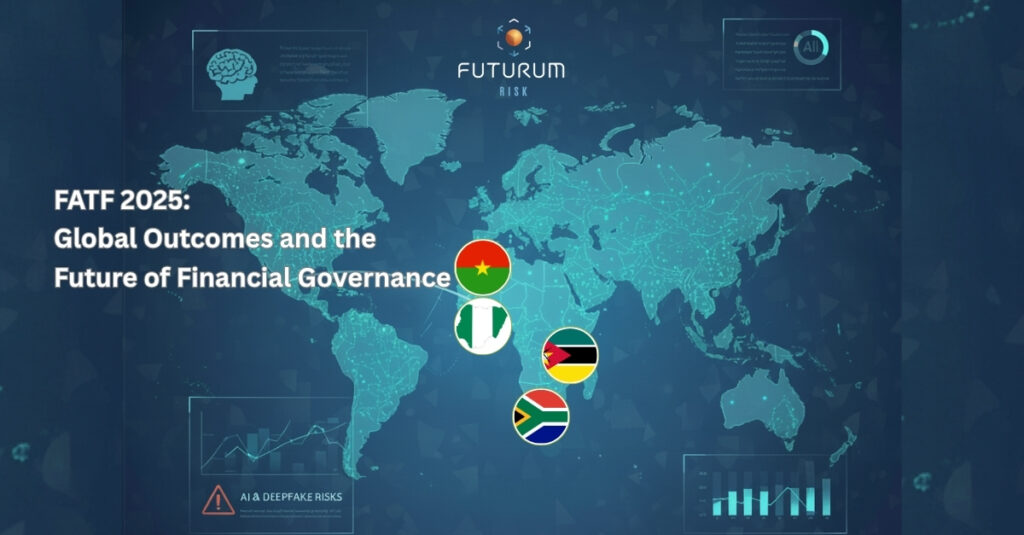 Global map with flag icons indicating the countries involed in the FATF 2025 governance conference