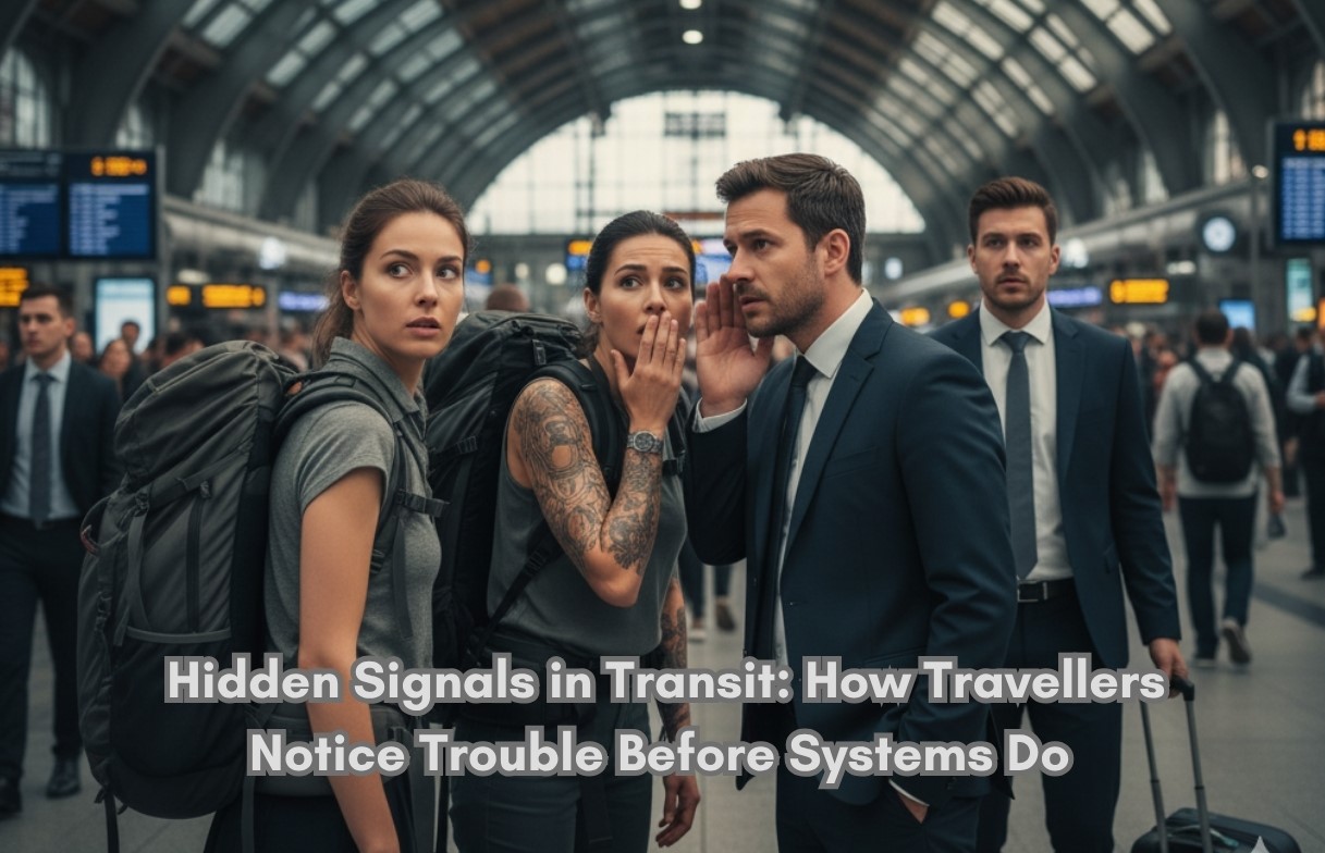 A group of intelligence agents are communicating with each other in a busy bus terminal, indicating how they are conducting an operation to try uncover the hidden signals in transit between illicit criminals